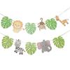 Animal de la Selva cumpleaños banderín de tirar león elefante de dibujos animados pancarta tarjeta para pastel decoración colgante suministros para fiesta traje mayoreo