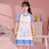 Camisón de Niña Primavera y Verano Algodón Peinado Manga Corta Delgado Princesa Famoso en Internet Ropa de Dormir Infantil para Uso Exterior Tallas Grandes Padre-Hijo