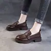 Mocasines cómodos de suela gruesa para mujer, nuevo estilo otoño 2026, versátiles, tacón grueso, slip-on, casual, estilo británico, zapatos de piel