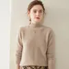 Novo suéter feminino de cashmere puro para outono e inverno, espessado, gola alta, camada interna quente, corte justo, valoriza a silhueta e camada base de tricô