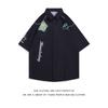 Camisa de Manga Corta Unisex Estilo Chino Parche de Letra Americana Color Block Retro Urbano Ins Suelta Oversized