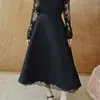 Avenem/Saia midi de bainha larga com renda francesa, saia minimalista de cintura alta para o trabalho para mulheres