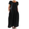 Vestido retro holgado de algodón y lino en color liso, estilo europeo y americano, disponible en Amazon AliExpress 2023ebay, directo de fábrica.