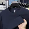 Camisa de Base Liso com Gola Redonda e Manga Longa em Lyocell Tencel para Homens 2025 Outono Nova Moda Camiseta Masculina Diária