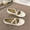 Sapatos Mary Jane Retro com Tiras Cruzadas e Salto Grosso para Mulheres, Novo Estilo Verão 2026, Sapatos Fechados com Laço Raso, Sapatilhas com Solado Macio