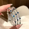 Pulsera Abierta Multicapa de Circonita Transfronteriza Europea y Americana Lujo Ligero Gama Alta Exquisita Apilable Brazalete Temperamento Joyería de Mano Simple para Mujeres