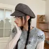 Boina a Cuadros Vintage para Mujer, Sombrero de Artista de Moda Versátil de Verano, Sombrero Nube para Circunferencia de Cabeza Grande, Sombrero Octogonal para Adelgazar la Cara
