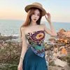 Conjunto de Top Bandeau com Estampa Boêmia e Saia Roupas para Viagem Sudeste Asiático Vestido para Férias na Costa de Yunnan