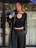 Nuevo Estilo Primavera y Verano 2026 Moda Transfronteriza Europea y Americana Sexy Top Calado para Mujer, Camiseta Elegante y Versátil de Manga Larga para el Trabajo