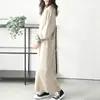 Vestido de Waffle Japonés para Mujer de Otoño Nuevo Transfronterizo Holgado Color Sólido Cuello Redondo Versátil Adelgazante de Manga Larga