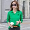 Camiseta de Manga Larga con Cuello de Solapa para Mujer, Primavera y Otoño 2025, Camiseta Básica de Algodón Bordada, Diseño de Bordado Versátil Casual, Moderna y Casual
