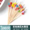 Palitos de Fruta Descartáveis Espetos de Bambu Palitos Florais Garfos de Fruta Palitos de Dente Artísticos Criativos Palitos de Coquetel Palitos de Sanduíche Inserts de Fruta