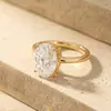 Anillo de Dedo Ovalado Huevo de Paloma de Plata de Ley S925 Anillo de Dedo Clásico Simple de Moissanita Sensación de Lujo Ligero Gama Alta Venta al por Mayor Transfronteriza para Mujeres