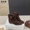 Botas con hebilla de cuero genuino para aumentar la altura interior para mujer, nueva colección de otoño 2026, Botas de vaquero occidentales, Botines, Botas Martin