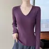 Suéter de punto con cuello en V para mujer, nuevo estilo otoño 2026, corte ajustado, se puede usar como capa interior o exterior, cuello de cisne, suéter elegante