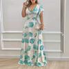 Vestido estampado de verano de Amazon, nuevo, estilo europeo y americano, con cuello en V, manga corta, estampado, vestido largo grande y colgante.