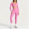Conjunto de roupa de yoga sem costas com mangas compridas e ajuste transfronteiriço, top esportivo de manga comprida, conjunto feminino de calças de fitness para esportes ao ar livre de secagem rápida
