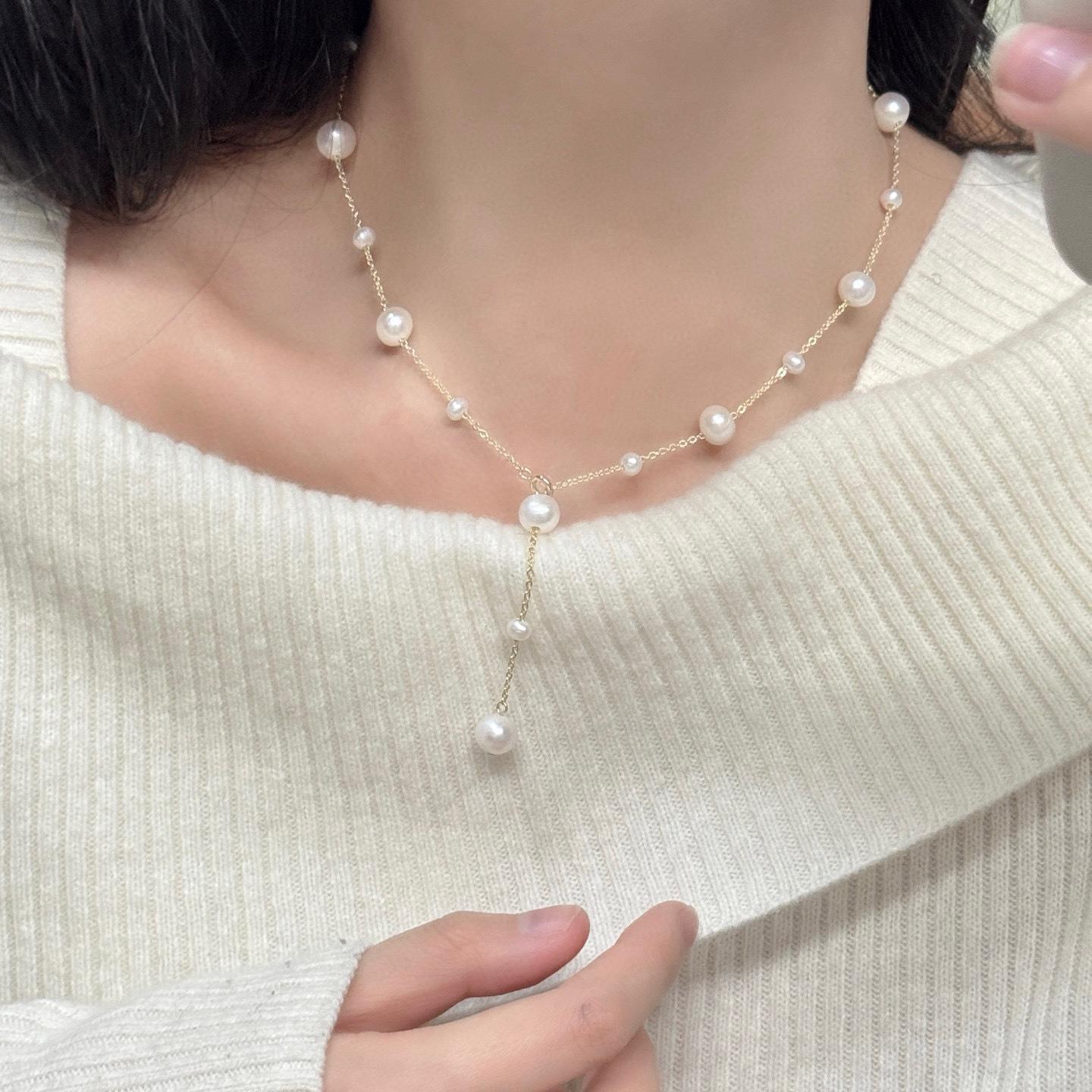 天然淡水珍珠渐变满天星项链女夏季法式轻奢小众设计锁