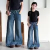 Calça Jeans Flare Cintura Alta para Meninas, Calça Larga Solta, Estilo Primavera e Outono, Calça Longa Lavagem Vintage para Crianças Maiores 2026