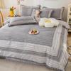 Explosiones de Tesoros Estilo Coreano Pastoral Floral Pequeño Juego de Cuatro Piezas Algodón Engrosado Amigable con la Piel Cepillado Sábana para Cama Individual y Doble Funda de Edredón para Dormitorio