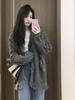 Jaqueta de Tricô Shijia 2024 Inverno com Franjas Decote V Manga Longa Cardigan Retrô Suéter Feminino Preguiçoso de Comprimento Médio