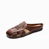 Mules femininas de bico aberto Huoqichou para uso externo, sapatos de sola plana, sandálias mule estilo Chanel, sandálias femininas de salto baixo