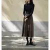 Falda plisada de punto de lana gris de cintura alta retro francesa para mujer, falda larga plisada de otoño e invierno
