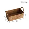 Cesta de Almacenamiento Tejida de Paja con Doble Asa Cesta de Almacenamiento para Mesa de Café y Snacks Organizador de Artículos Varios Tejido a Mano Caja Organizadora Cesta de Almacenamiento para Cosméticos