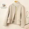 Nuevo abrigo de cachemir de doble cara para mujer, elegante y de corte holgado, directo del fabricante, abrigo corto de lana de doble cara