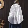 Camisa Patchwork Bordada a Rayas de Estilo Artístico Transfronteriza Europea y Americana de Amazon para Mujer con Solapa Asimétrica y Mangas Largas Sueltas