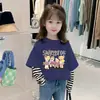 G2241# abrigo de otoño para niña de dos piezas falsas, camiseta de manga larga, nueva, principios de otoño, para niña, a rayas, camiseta interior para niños