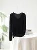 Suéter de Cachemir 100% Puro con Cuello en V para Mujer, Nuevo Estilo Otoño e Invierno, Color Sólido, Versátil Suéter de Punto de Cachemir de Manga Larga