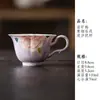 Caneca de Cerâmica com Alça Pintada à Mão com Peônia e Borboleta em Cor de Esmalte, Xícara Pequena de Café para Mulheres, Xícara de Chá Doméstica