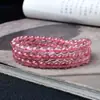 Pulsera de Cristal de Fresa Natural para Mujer, Perlas de Cristal Rosa de 6 mm, Pulsera Multicírculo con Flor de Durazno, Joyería de Cristal de Fresa