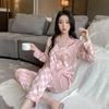 Checkerboard Ice Silk Imitation Pijamas de Seda Mulheres Outono e Inverno Manga Longa Estilo Coreano Ins Roupas Femininas Casa Pijamas Sudeste Asiático