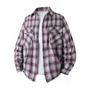 Nueva camisa de cuadros para hombre de manga larga de primavera y otoño, comercio exterior transfronterizo de corte holgado con doble bolsillo, chaqueta unisex de moda estilo japonés y coreano