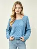 Venta al por mayor transfronteriza desde la fábrica de origen: Suéter para mujer de estilo europeo y americano para primavera y otoño con botones diagonales, cuello cuadrado, corte holgado, mangas caídas, top de punto