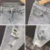 Calça Jeans Rasgada Masculina Tendência Estilosa Personalidade Verão Slim Fit Cropped Desgastada Marca Tendência Calça Cropped Masculina