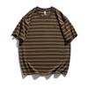 Ru Meng Verano Nuevo Cuello Redondo Pesado Casual Camiseta de Manga Corta para Hombre Marca de Moda Americana Rayada Suelta Manga Corta