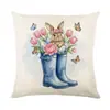 Funda de Almohada con Estampado Digital de Lino Transfronterizo, Conejo de Pascua, Decoración Festiva, Cojín para Sofá de Sala de Estar, Pedido Personalizado