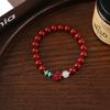 Pulseira de Contas de Cinábrio Simples Transfronteiriça com Amuleto de Pixiu e Flor, Ornamentos com Senso de Design Retrô, Joias, Presente da Sorte Deste Ano
