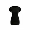 Blusa feminina de algodão puro, comprimento médio, manga curta, para verão, modelagem justa, acinturada, tamanho petite, gola redonda, ombro normal, camiseta de manga curta, blusa básica feminina