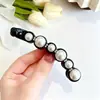 Elegante Presilha Banana Estilo Coreano com Incrustação de Pérolas, Simples Presilha Preta e Branca Torcida, Presilha para Rabo de Cavalo, Piranha Fashion, Grande Fivela para Rabo de Cavalo