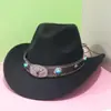 Sombreros de Cowboy Occidentales con Ala Enrollada, Populares para Ventas Transfronterizas en Otoño e Invierno, Sombreros de Fieltro de Lana para Hombres y Mujeres, Elegantes Sombreros Jazz con Ala Curva