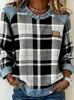 2025 Amazon Cross-Border Nova Moletom Feminino Redondo Solto Patchwork Xadrez Jeans Loja de Fábrica Fonte