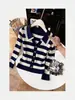 Cardigan de Punto con Rayas de Encaje y Cuello Polo, Talla Grande, Adelgazante, de Alta Calidad, Top Suéter con Botones para Mujer, Otoño Invierno