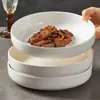 Plato Cerámico Blanco Puro Hondo, Juego de Tazones y Platos para el Hogar, Plato Hondo Simple para Sopa de Gran Capacidad