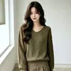 Suéter de punto con lentejuelas y cuello en V para mujer, nueva colección otoño/invierno 2026, estilo holgado y relajado, de manga larga, suéter versátil, top de capa base