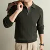 Suéter de rayas estilo "old money" para hombre con cuello henley, nuevo para otoño e invierno, manga larga, jacquard, ropa interior de punto transfronteriza para hombre