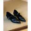 Sapatos femininos elegantes super macios de pele de ovelha, estilo retrô francês, salto baixo, bico fino, corte baixo, sapatos Mary Jane versáteis com salto grosso e uma única tira